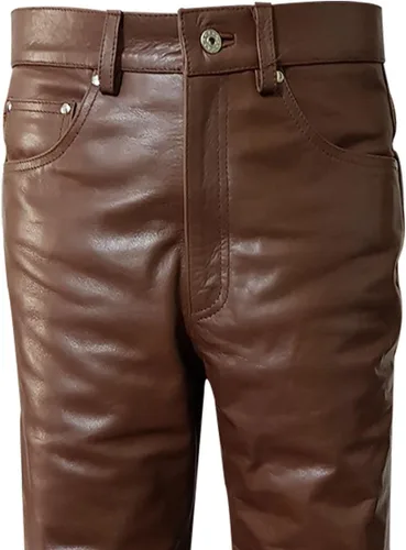 Miniatura 2 de Cuero De Vaca Marrón Real Elegante Y Sexy 501 Estilo Jeans Pantalones Pantalones Bikers