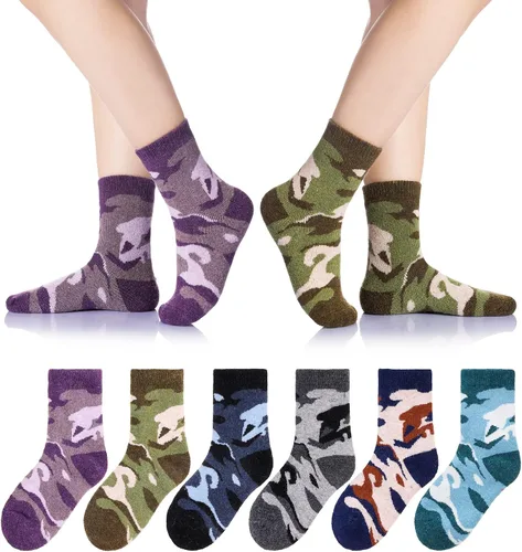 Calcetines cálidos de lana para niños y niñas calcetines gruesos de invierno térmicos suaves acogedores calcetines de cuello redondo para niños