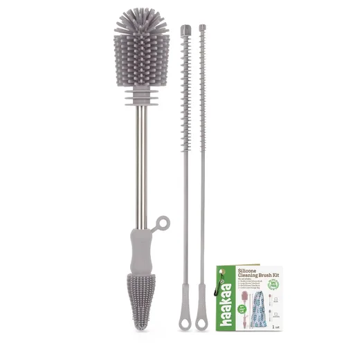 Miniatura 13 de Haakaa Kit de cepillos de limpieza de silicona, limpiador de cepillos para biberones para extractor de leche, pezón, bolsa de almacenamiento de Rosa