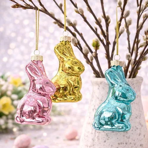 Miniatura 6 de Lillian Vernon Adornos de Pascua de Vidrio Soplado de Conejo - Decoraciones Colgantes para Árbol Hechas a Mano, Decoración de Conejito de Pascua