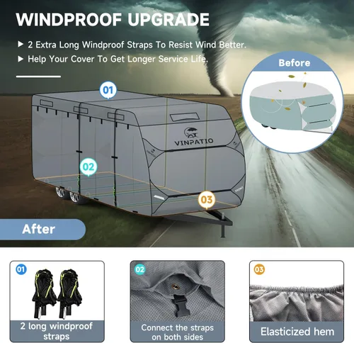 Miniatura 5 de VINPATIO - Cubierta resistente para remolque, cámper, Toy Hauler, caravana de 22 a 24 pies. de 7 capas, con correas resistentes al viento, cubiertas