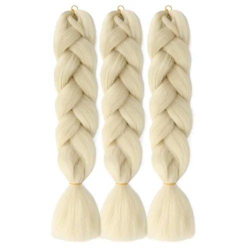 Miniatura 3 de Extensiones de cabello rubio trenzado de 24 pulgadas, 3 paquetes de cabello sintético Jumbo trenzado de alta temperatura, trenzas Twist Crochet