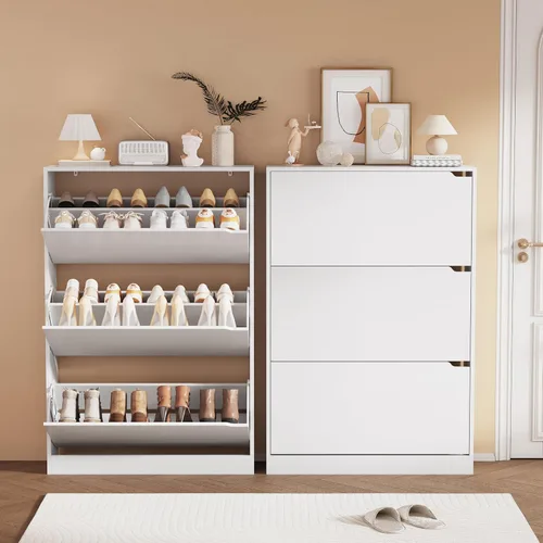 Miniatura 3 de Armario de almacenamiento de zapatos, organizador de zapatos de madera para entrada con 3 cajones abatibles, zapatero independiente con estante