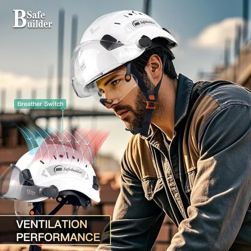 Miniatura 7 de SAFEBUILDER Casco de seguridad de construcción con visera incorporada Casco duro ABS con visera Ventilación ajustable Casco de trabajo Protección
