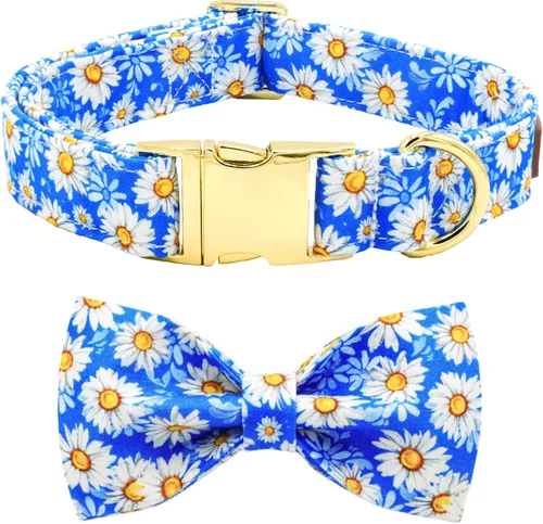 Miniatura 12 de Tunkoo Pink Daisy - Collar para perro con corbata de lazo de flores, collar ajustable de algodón de alta calidad, hebilla de metal duradera