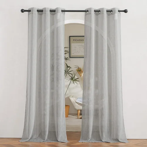 Miniatura 48 de NICETOWN Cortinas de lino traslúcidas con textura de lino de 84 pulgadas de largo, con ojales semitraslúcidos, tratamientos de ventana, privacidad