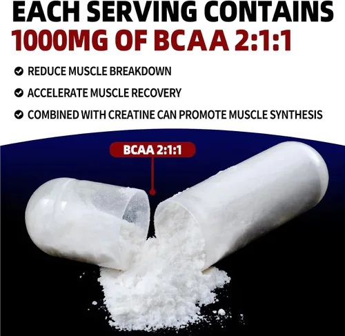 Miniatura 5 de Cápsulas de monohidrato de creatina micronizada de 6000 mg con BCAA2:1:1 - Ingredientes activos que apoyan la fuerza y la recuperación - Suplementos