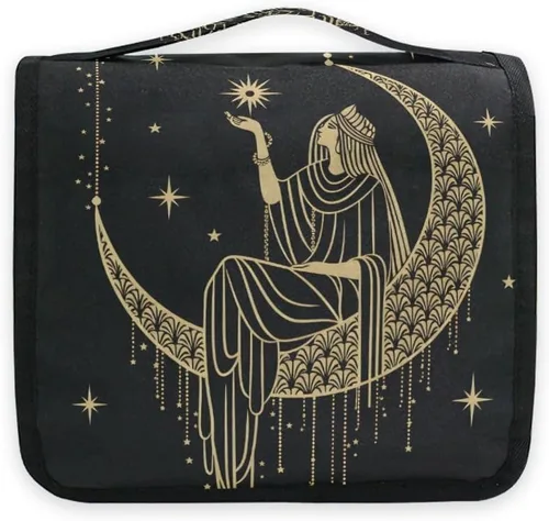 Neceser colgante portátil cosmético maquillaje sacro noche niña en luna organizador de viaje para hombres y mujeres con gancho resistente, Patrón 1
