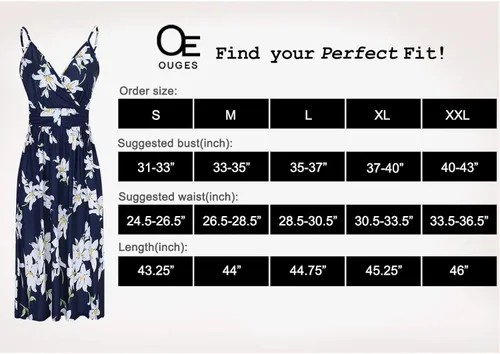 Miniatura 5 de Ouges Vestido corto de verano para mujer, con cuello en V, tirantes delgados, estampado floral y bolsillos, de fiesta