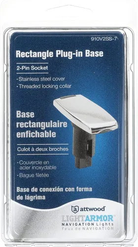 Miniatura 7 de attwood 910V2SS-7 LightArmor™ 910V Series Rectangle Plug-in Light Base — for All-Around Pole Light, 2-Pin, Black Stainless Cover (Pack of 3)