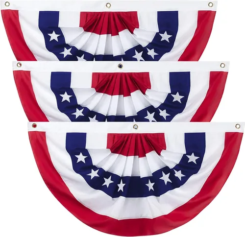 Banderas de banderines para exteriores, 3 banderas plisadas americanas de 2 x 4 pies, banderines patrióticos del 4 de julio, Día del Veterano