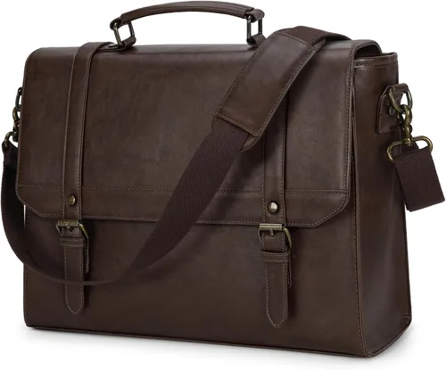 Miniatura 10 de Bolso de mensajero IGOLUMON para hombres de 15.6 pulgadas, bolso de cuero vintage impermeable para computadora, maletín para hombres, bolso grande