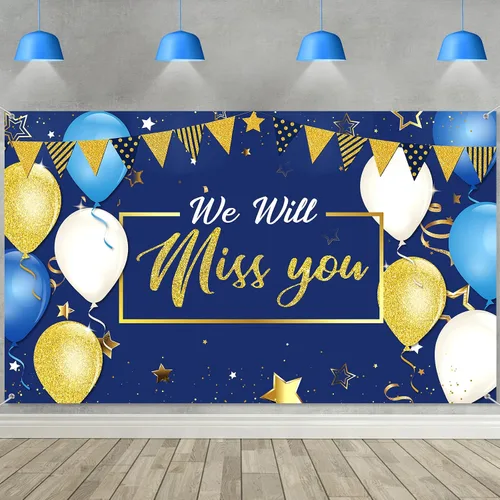 Miniatura 8 de Banner con texto en inglés «We Will Miss You» – Extra grande de 72 x 44 pulgadas, telón de fondo de graduación para decoraciones de fiesta de Oro