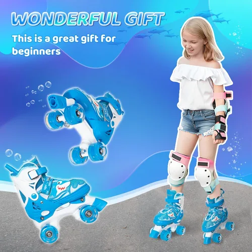 Miniatura 5 de Nattork Patines de ruedas para niños, patines ajustables con luz para niñas y niños, patines verdes, azules, morados y rosas para niños pequeños