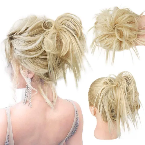 Miniatura 40 de HMD - Extensiones de cabello tipo chongo alborotado con rodelo despeinado, banda elástica de goma, extensiones de cabello sintético para mujer