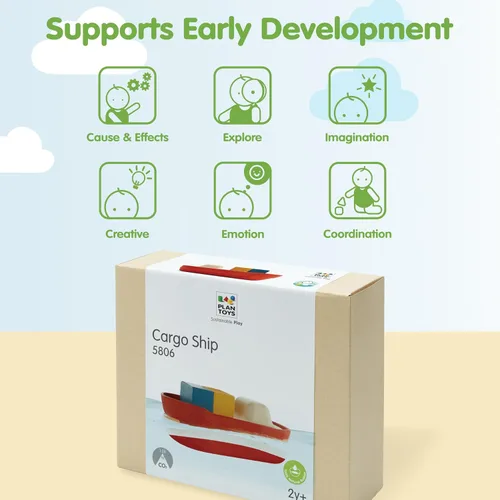 Miniatura 4 de PlanToys® Juguete de baño de barco de carga para niños pequeños Barco flotante con bloques de carga para jugar en el agua Juguete educativo