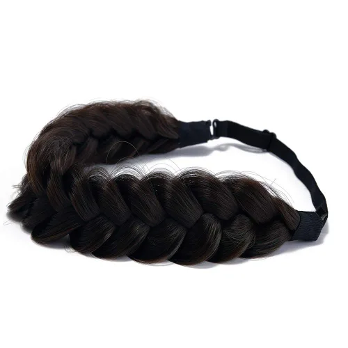 Miniatura 23 de Diadema trenzada sintética clásica de cabello con hebras anchas para boda, trenzas esponjosas desordenadas, banda para peluca, accesorio de belleza