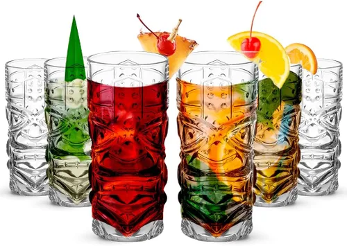 LEMONSODA Vasos Tiki tropicales transparentes, juego de 6 a 15 onzas, perfectos para cócteles exóticos, limonada, té helado, bebidas mixtas, ron,