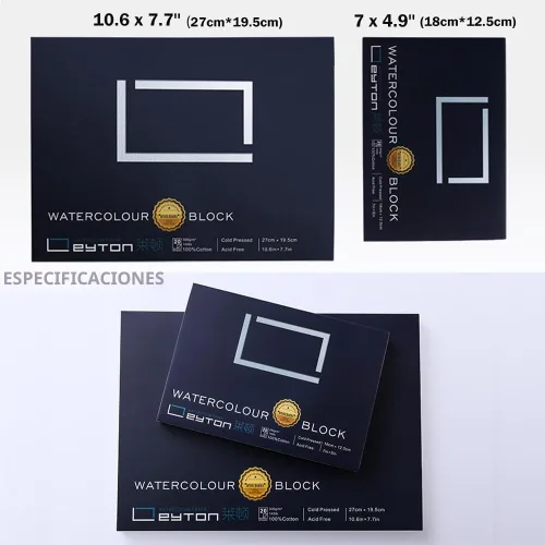 Miniatura 2 de Bloque de Papel para Acuarela 100% Algodón sin Deformación - 20 Hojas de 160 lb/350 gsm Prensado en Frío Suministros de Arte Acuarela para Pintura