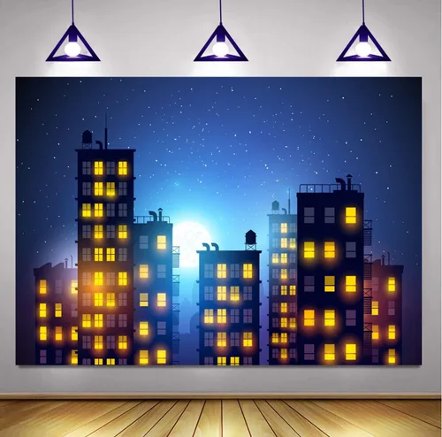 Miniatura 9 de Fondo de fotografía de Ciudad de superhéroes, hermoso tema de la ciudad de la luna, fondo de fondo para fiesta de cumpleaños de niños, carteles