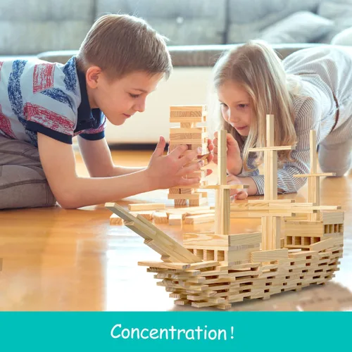 Miniatura 5 de Juego de 100 piezas de bloques de construcción clásicos de madera, juguetes de construcción STEM sólidos para niños, juguetes Montessori