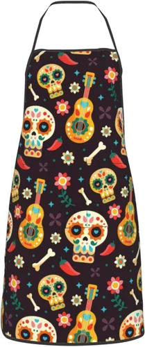 Miniatura 10 de Delantal de calavera de azúcar, delantales de cocina para hombres y mujeres, delantal de cocina, delantal de chef, delantales de jardín ajustables