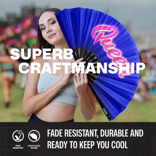 Miniatura 92 de SoJourner Bags Rave Fan – Ventilador plegable grande – Ventilador de mano Clack para raves, Halloween, Burlesque, trajes de arcoíris para mujeres
