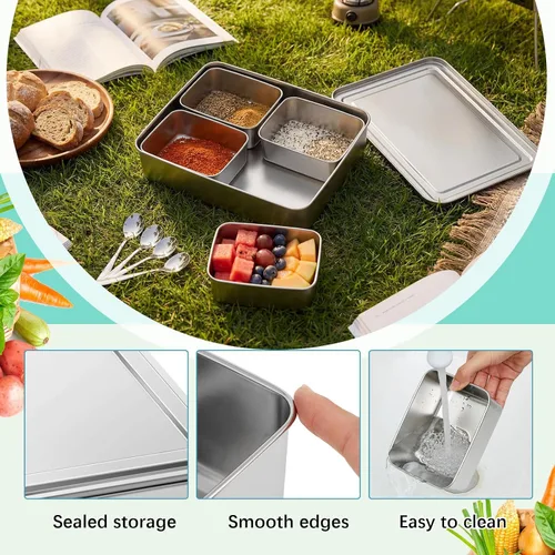 Miniatura 3 de Boao Sartenes Yakumi 304 de Acero Inoxidable Recipiente para Condimentos y Sazonadores con Tapas y Cucharas, Sartenes Japonesas Yakumi Mini