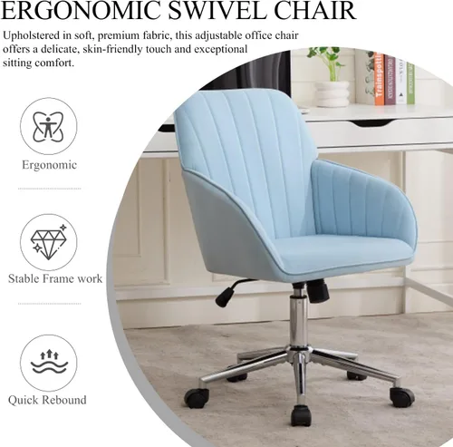 Miniatura 6 de Silla de escritorio de terciopelo para oficina en casa, moderna silla ajustable para computadora, silla giratoria, bonitas sillas de tocador