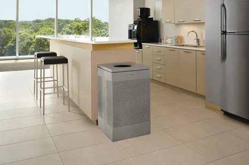 Miniatura 2 de Rubbermaid Commercial Products Silhouette Cubo de basura cuadrado con tapa abierta, 16 galones, plateado metálico, interior para oficinas/vestíbulos