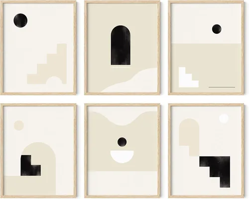 Miniatura 67 de HAUS AND HUES Arte abstracto negro para pared, juego de 6 impresiones artísticas modernas de líneas negras y grises, arte abstracto geométrico Juego