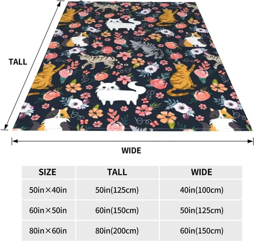 Miniatura 5 de Manta de flores de gato, suave, cálida, ligera, acogedora manta de felpa para cama, sofá, oficina, decoración de regalos para niños y mujeres, 50 x