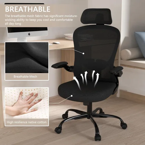 Miniatura 6 de Silla de oficina, Silla de escritorio ergonómica de respaldo alto, Silla de escritorio de malla transpirable con soporte lumbar ajustable