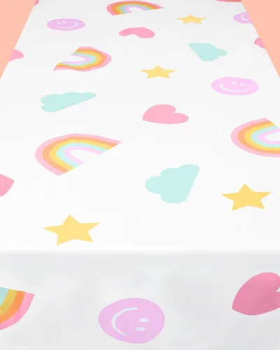 Miniatura 2 de xo, Fetti Mantel desechable con cara sonriente, 9 pies, decoraciones de cumpleaños de arcoíris, cubierta de mesa pastel, mantel para niñas