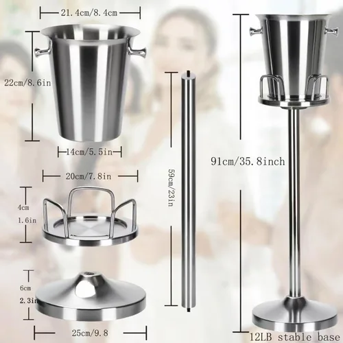Miniatura 7 de Cubo de hielo con soporte de acero inoxidable para Navidad, cubo de hielo, cubo de vino en rejilla, cubo de hielo dorado champán para vino, cerveza