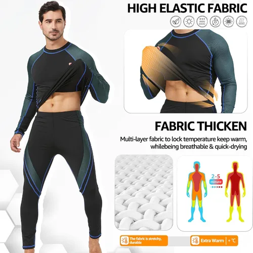 Miniatura 3 de UNIQUEBELLA Men's Thermal Underwear Sets Top & Long Johns Fleece Sweat Quick Drying Thermo Base Layer