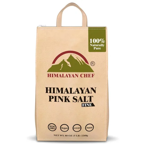 Himalayan Chef - Sal rosa del Himalaya, grano fino, bolsa a granel de 5 libras - Kosher y vegana, 100% natural y pura de cristal gourmet - Contiene