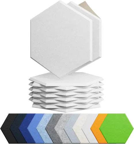 Paquete de 12 paneles acústicos autoadhesivos de espuma acústica a prueba de sonido, alta densidad, hexagonales, 12 x 10.23 x 0.4 pulgadas, paneles
