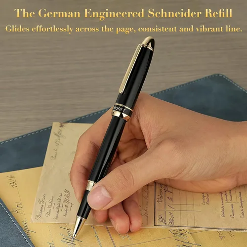 Miniatura 5 de BEILUNER Pluma Rollerball de Lujo 315, con Acabado de Oro de 24 Quilates, Laca de Piano Negro, Artesanía de Grado de Lujo, El Mejor Set de Regalo