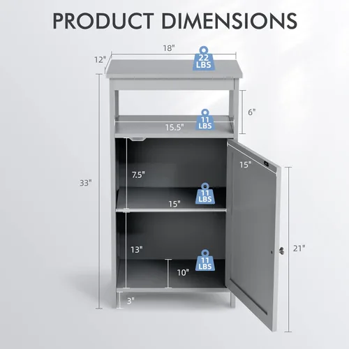 Miniatura 12 de COSTWAY Armario de almacenamiento de baño, organizador de almacenamiento independiente con cajones profundos y estante ajustable, gabinete de piso