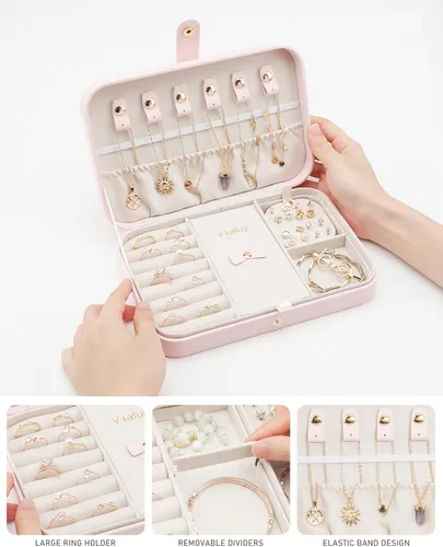 Miniatura 2 de V-LAFUY Organizador de viaje de joyería, joyero de viaje, organizador de joyas de viaje, cajas de joyería de viaje para mujeres, joyero portátil