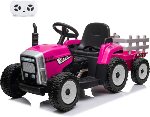 Miniatura 11 de Nasitip - Tractor eléctrico de 12V con batería, con remolque, vehículo de paseo para niños con control remoto/7 faros LED/cambios de marcha Azul