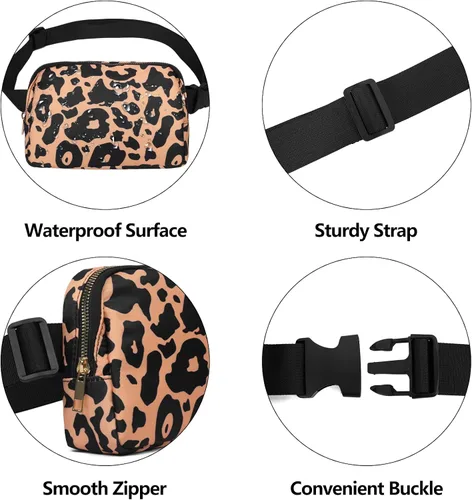 Miniatura 4 de VOROLO Riñonera para mujeres y hombres, bolsa cruzada, bolsa de cinturón con correa ajustable, Talla única Leopardo amarillo con cuerda