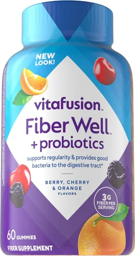 Vitafusion Fiber Well + Gomitas de probióticos para adultos, 0.11 onzas de fibra por porción para la salud digestiva y probióticos*, 60 unidades
