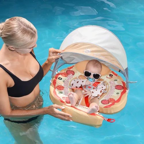 Miniatura 8 de Mambobaby Flotador con dosel, flotadores de piscina para bebé, no inflables, flotadores de natación para bebé, flotadores de seguridad para pizza