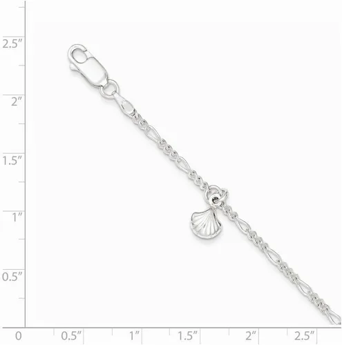 Miniatura 2 de Auténtica plata de ley 925Dangling Pulido Sea Shell Tobillera longitud 9inch W1en ext. Cierre de pinza de langosta
