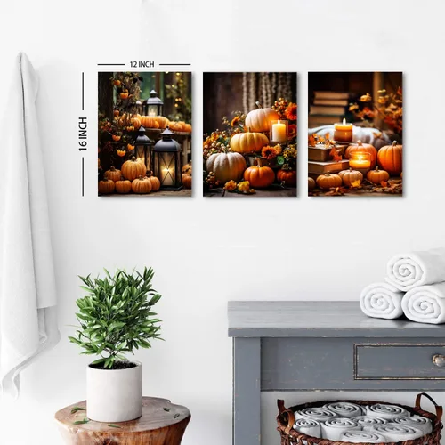 Miniatura 5 de Arte de pared de calabaza de granja, decoración de pared de otoño para cocina, comedor, decoración rústica de Halloween, impresiones en lienzo