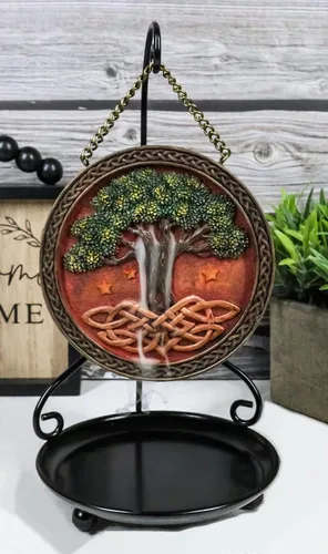 Miniatura 9 de Ebros Gift Nature Spirit Green Celtic Yggdrasil Árbol de la vida con raíces de nudos sagradas Redondo Medallón Disco de reflujo de incienso Soporte