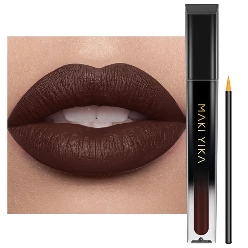 Miniatura 55 de MAKI YIKA Lápiz labial rojo burdeos para mujer, pintalabios de larga duración, sin manchas, mate, líquido, a prueba de transferencia, sin crueldad