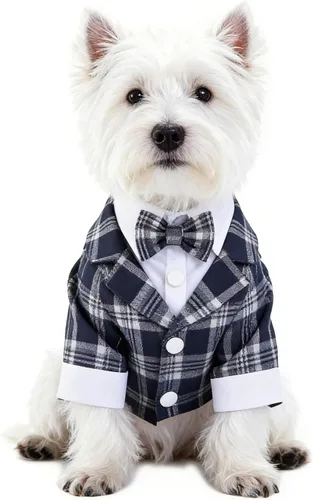 Miniatura 18 de GabeFish Chaquetas de boda para mascotas, traje para perros con pajarita, cachorro, gato, ropa formal camisa esmoquin (negro, S